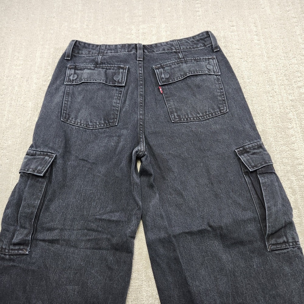 Levis Jeans Women 27 94 Baggy Cargo Wide Leg Black Denim Y2K Paratrooper - Picture 2 of 12